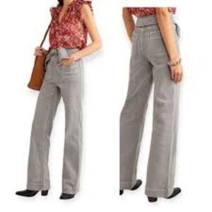 Ulla Johnson Wade Belted High-Waisted Wide-Leg Grey Jeans Size 4